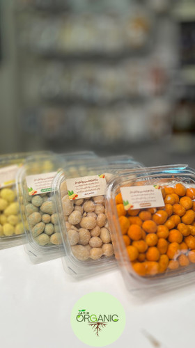 بادام زمینی روکشدار با طعمهای کرهای، باربیکیو، سبزیجات و پنیری