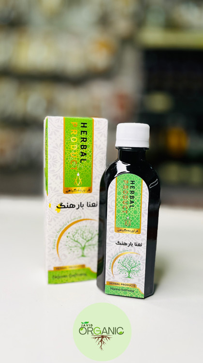 بطری شربت نعنا بارهنگ طبیعی و گیاهی مناسب سرفه، گلودرد و معده